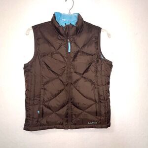 LL BEAN GIRLS XL GOOSE DOWN ZIP UP PUFFER VEST  BROWN/TURQUOISE‎